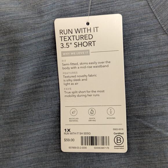 Athleta Run With It Textured 3.5in Short Workout Gym Blue Activewear Womens 1X - Picture 4 of 5
